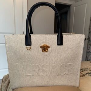 Versace LA MEDUSA CANVAS LARGE TOTE BAG
